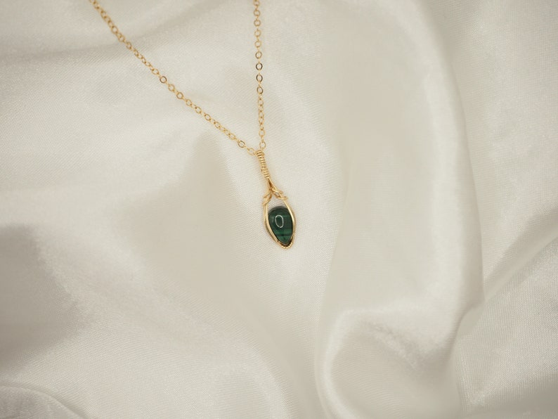 Malachite Wire Wrapped Pendant, Mini Gemstone Necklace, Gold Fill Wire Wrap, Green Gemstone Jewelry, Gifts for Her, Malachite Gemstone image 7