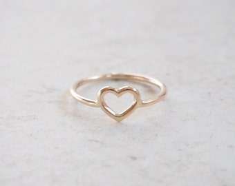 14K Gold Filled Heart Ring, Wire Open Heart Ring, Gold Filled Stacking Ring, Wire Bending Jewelry, Everyday Minimalist Ring, Love Ring