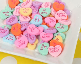 Conversation Hearts, Resin Valentines Day Heart Slices, Resin Charms, Heart Slices, Fake Candy, Decoden, Heart Art Slices, Slime Supplies