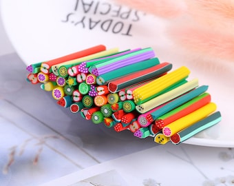 10 Polymer Clay Fruit Canes Slices, 50mm x 5mm
