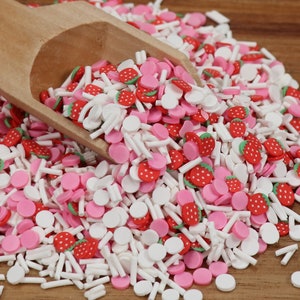 Strawberry Shortcake Mix Clay Sprinkles, Fake Sprinkles, Polymer Sprinkles,, Sprinkle Toppings, Decoden, Red Sprinkles, Slime Supplies