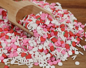 Strawberry Shortcake Mix Clay Sprinkles, Fake Sprinkles, Polymer Sprinkles,, Sprinkle Toppings, Decoden, Red Sprinkles, Slime Supplies