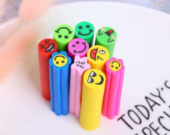 10 Polymer Clay Smiley Face Canes Slices, 50mm x 10mm