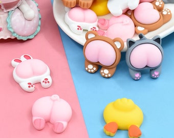 2pcs Kawaii Animal Cartoon Butt Cabochon, Rabbit, Pig, Bear, Duck, Cat, DIY Decoden, DIY Jewelry