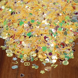 Gold Iridescent Seashell Heart Letter Mix Glitter, Mix Glitter, 3D glitter, Holo Shift Glitter, Sprinkle Toppings, Slime Supplies