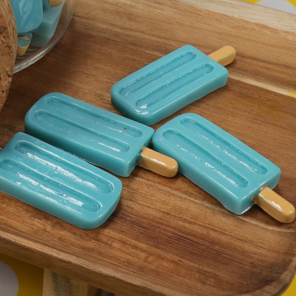 4 Teal Blue Ice Cream Popsicle Cabochons, Resin Food, Fake Food, NON-EDIBLE