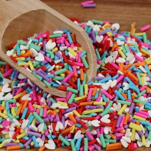 Rainbow Heart Mix Clay Sprinkles, Fake Sprinkles, Polymer Sprinkles,, Sprinkle Toppings, Decoden, Rainbow Sprinkles, Slime Supplies