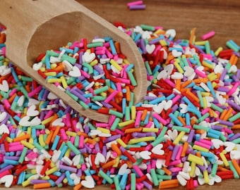 Rainbow Heart Mix Clay Sprinkles, Fake Sprinkles, Polymer Sprinkles,, Sprinkle Toppings, Decoden, Rainbow Sprinkles, Slime Supplies