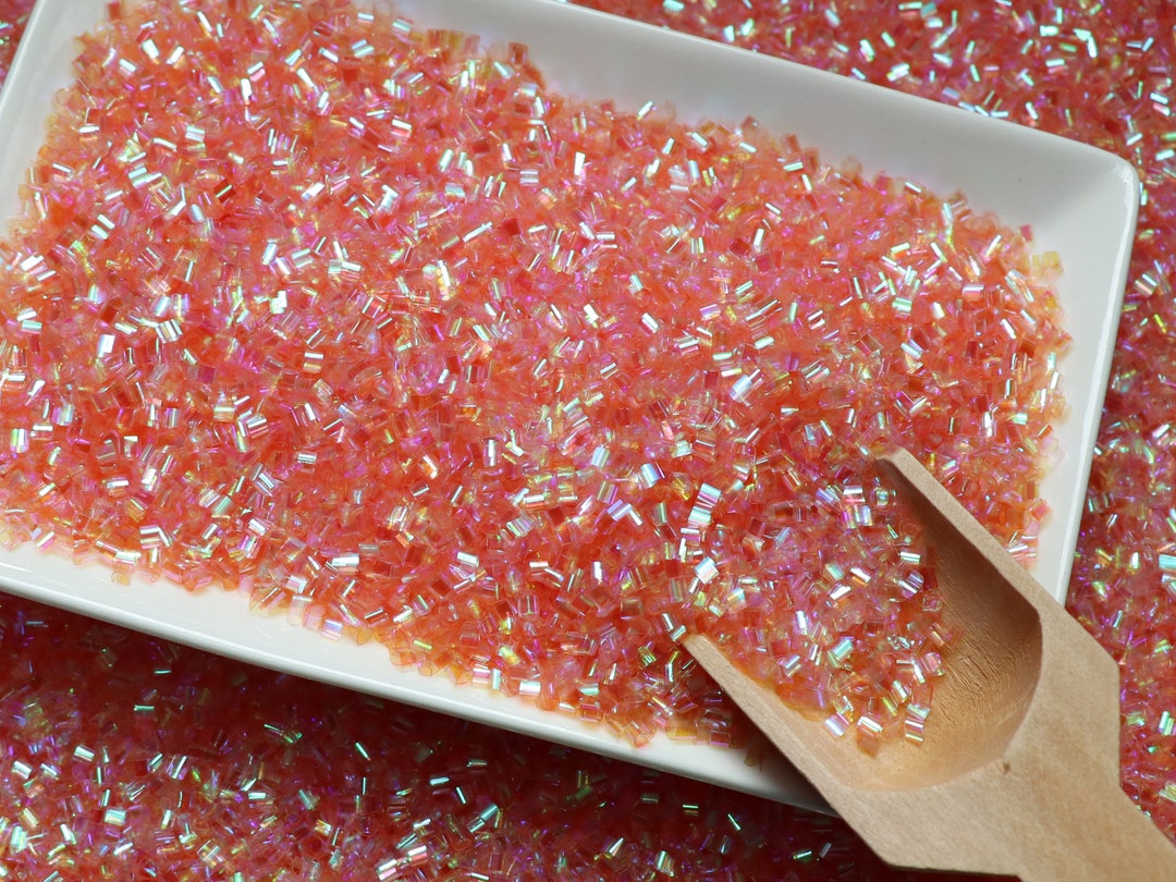 Bulk Peach Pink Iridescent Crispy Bingsu Beads for Crunchy Slime, Straw Beads, 3D Glitter