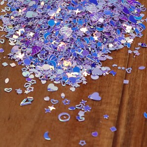 Purple Iridescent Seashell Heart Letter Mix Glitter, Mix Glitter, 3D glitter, Holo Shift Glitter, Sprinkle Toppings, Slime Supplies
