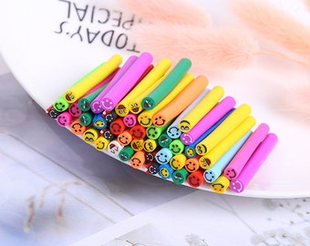 10 Polymer Clay Smiley Face Canes Slices, 50mm x 5mm
