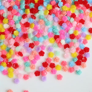 7mm Resin Rose Flower Cabochon, DIY Charms, Flatback Cabochon Flowers, Mixed Bag, DIY Supplies