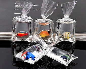 Tropical Fish in Bag Charm, Carnival Fish, Tropical Fish Cabochons, Hard Resin, NON-EDIBLE