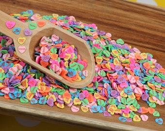 Small Conversation Hearts, Polymer Clay Valentines Day Heart Slices, Polymer Slices,, Fake Candy, Decoden, Heart Art Slices, Slime Supplies