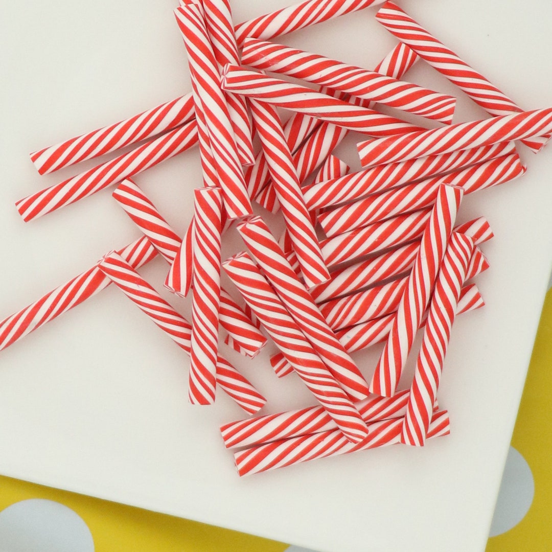 6 Resin Polymer Red Clay Candy Canes, Cute Swirl Peppermind Charms ...