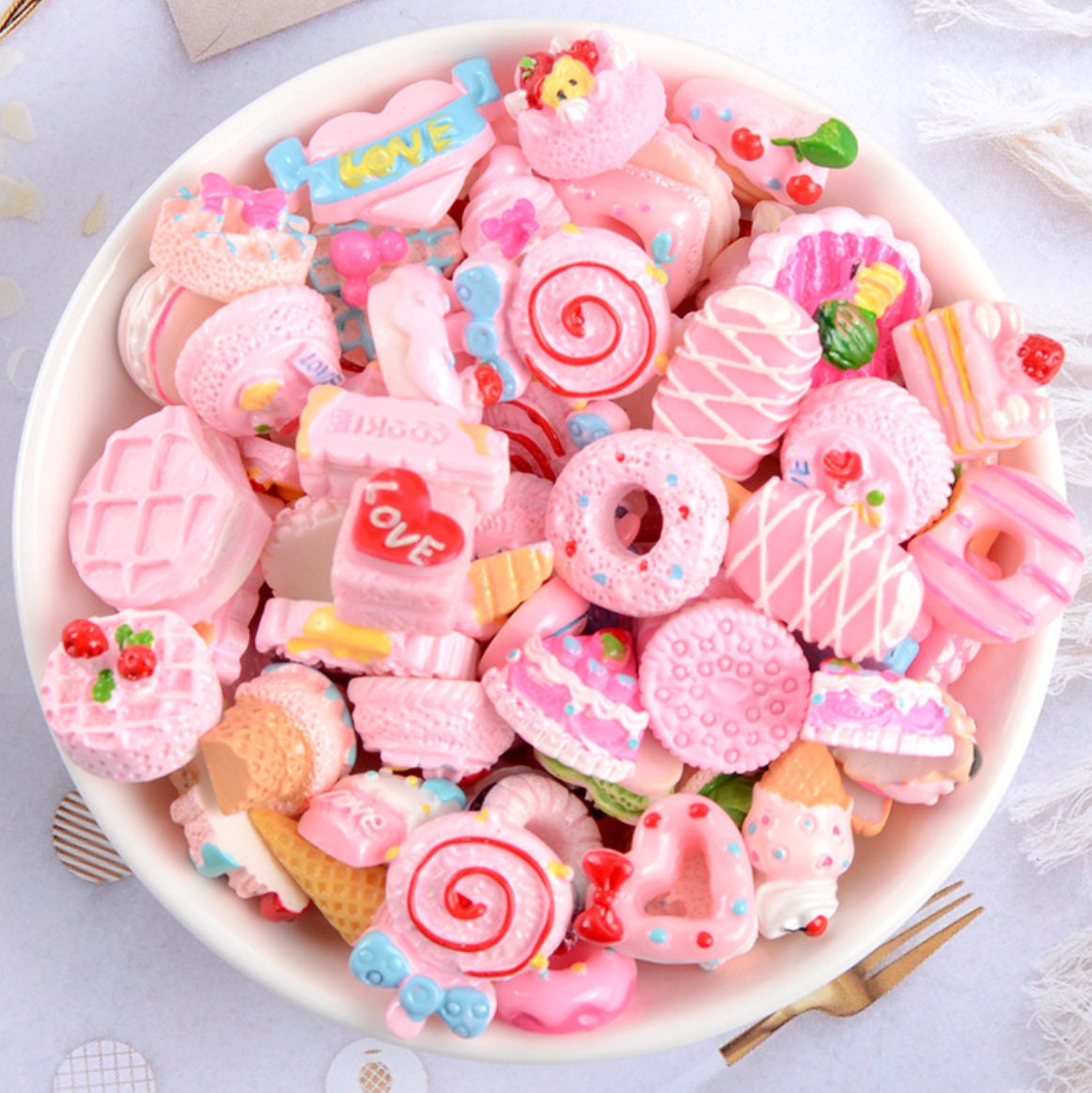 Wholesale Pink Series Resin Fake Food Cabochons Random Mix Colors Slime  Charms 