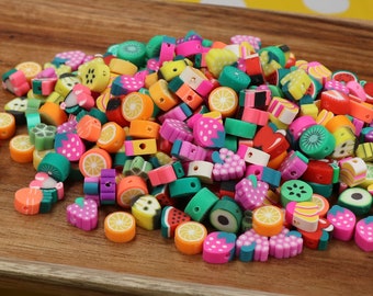 Fruit Mix Slice Clay Beads, Polymer Clay Beads, Fruit Beads, 10mm Beads, 10 Beads per Order