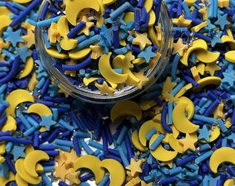 Moon and Stars Polymer Sprinkles Mix, Moon Stars Faux Sprinkles, Clay Fake Sprinkes, Decoden, Slime Supplie