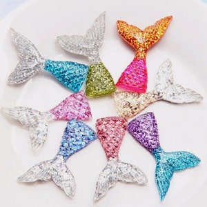 3pcs Glitter Mermaid Tails, Resin Mermaid Tail, Decoden Mermaid Charm, Small Tiny Miniatures Fairy Garden Decor Craft Supply Gifts