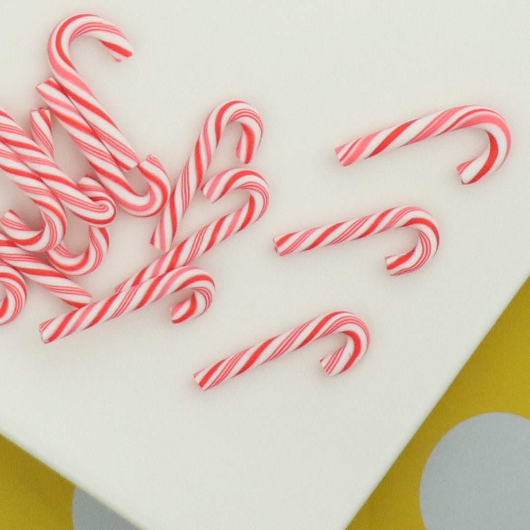 6 Red Polymer Resin Christmas Candy Canes, Cute Swirl Peppermint Charms ...