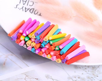 10 Polymer Clay Heart Canes Slices, 50mm x 5mm
