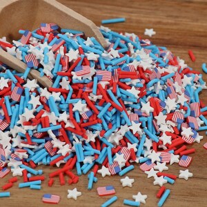 Americana Mix Clay Sprinkles, Fake Sprinkles, Polymer Sprinkles,, Sprinkle Toppings, Decoden, 4th of July Sprinkles, Slime Supplies