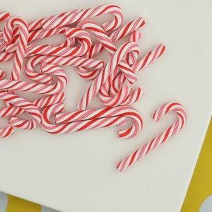 4 Large Red Polymer Resin Christmas Candy Canes, Cute Swirl Peppermint Charms, Super Realistic, NON-EDIBLE