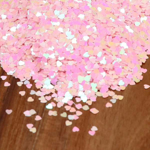 Pink Iridescent Heart Shape Glitter, Heart Glitter, 3D glitter, Holo Shift Glitter, Sprinkle Toppings, Slime Supplies