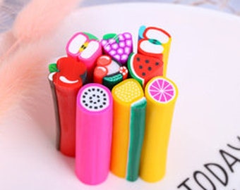 10 Polymer Clay Fruit Canes Slices, 50mm x 10mm