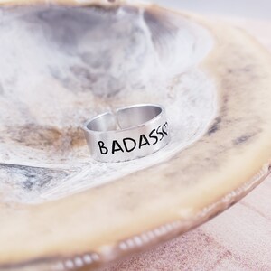 BADASS hand stamped aluminum ring, profanity jewelry, hand stamped jewelry