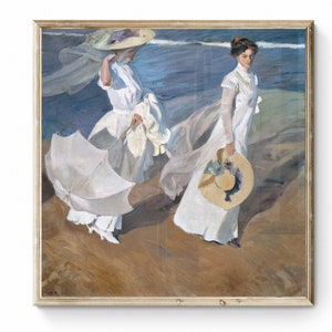 Painting by Joaquín Sorolla / Printable painting Walking on the beach / downloadable file resolution 300 dpi