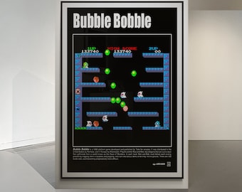 Bubble Bobble vintage arcade video game poster - downloadable file resolution 300 dpi video game