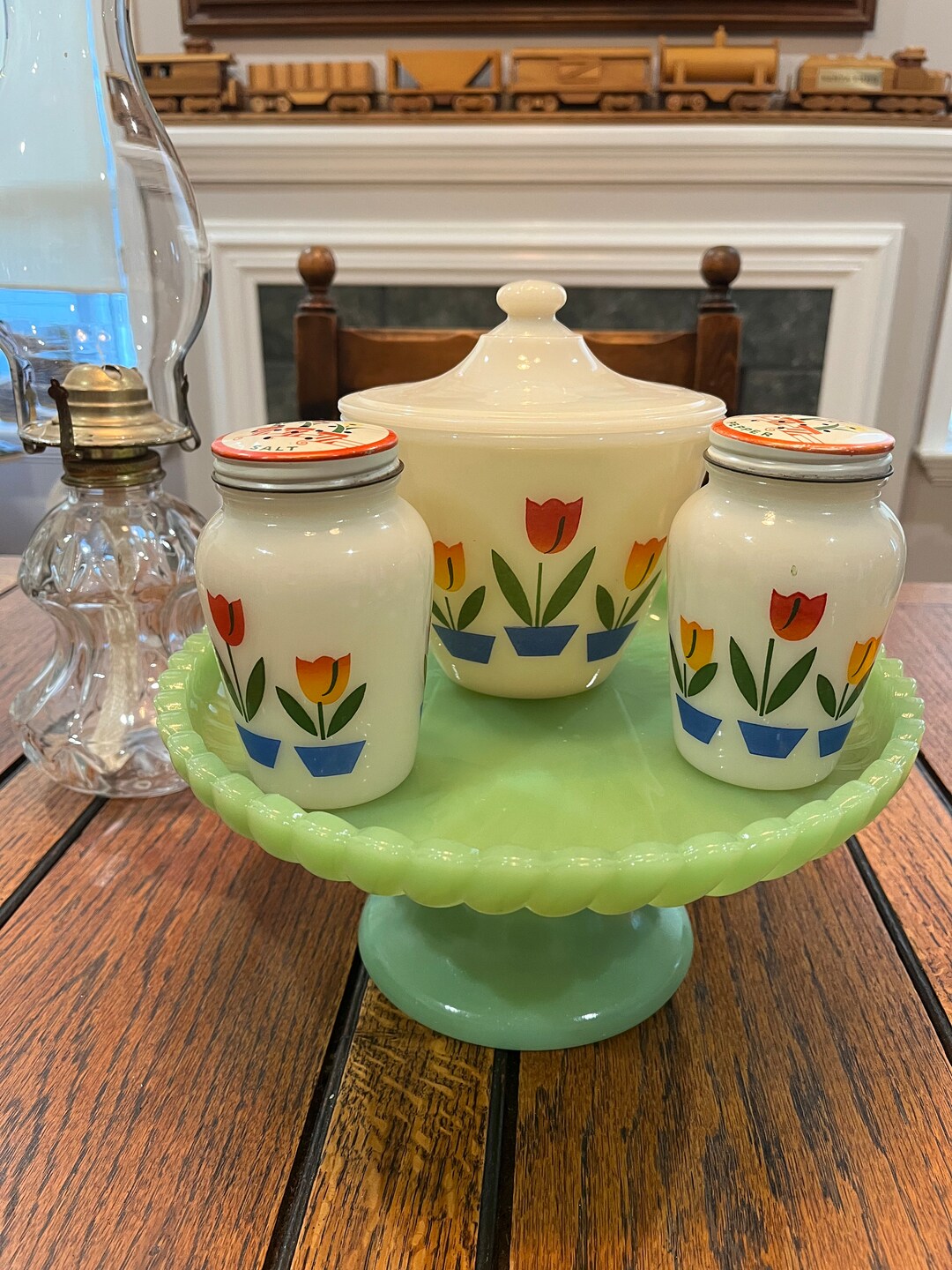 Vintage Fire King Tulip Grease Jar & Shakers Etsy