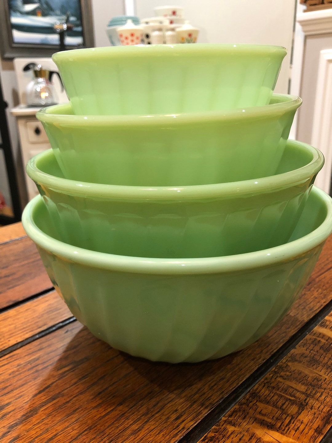 Vintage Fire King Jadeite Swirl Mixing Bowls Etsy