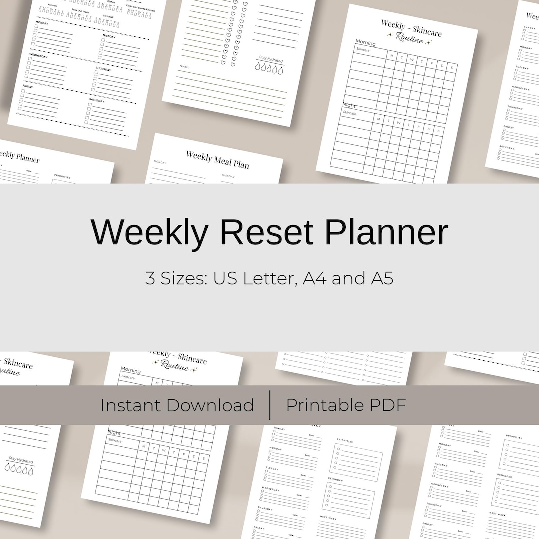 Weekly Reset Planner Printable | Meal Plan, Cleaning, Routine Tracker ...