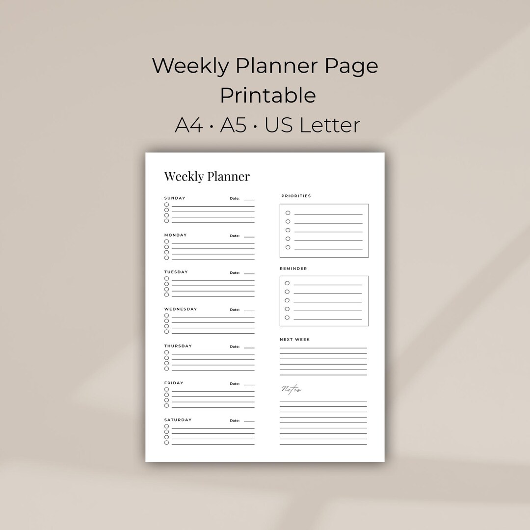 Minimal Weekly Planner Printable | A4 A5 US Letter (PDF Download) - Etsy