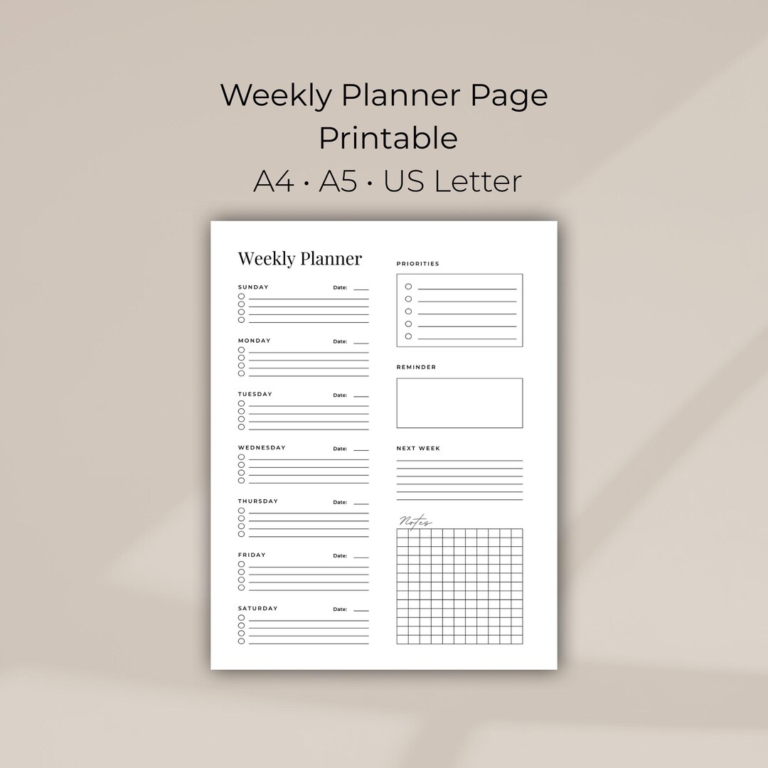 Minimal Weekly Planner Printable | A4 A5 US Letter (PDF Download) - Etsy UK