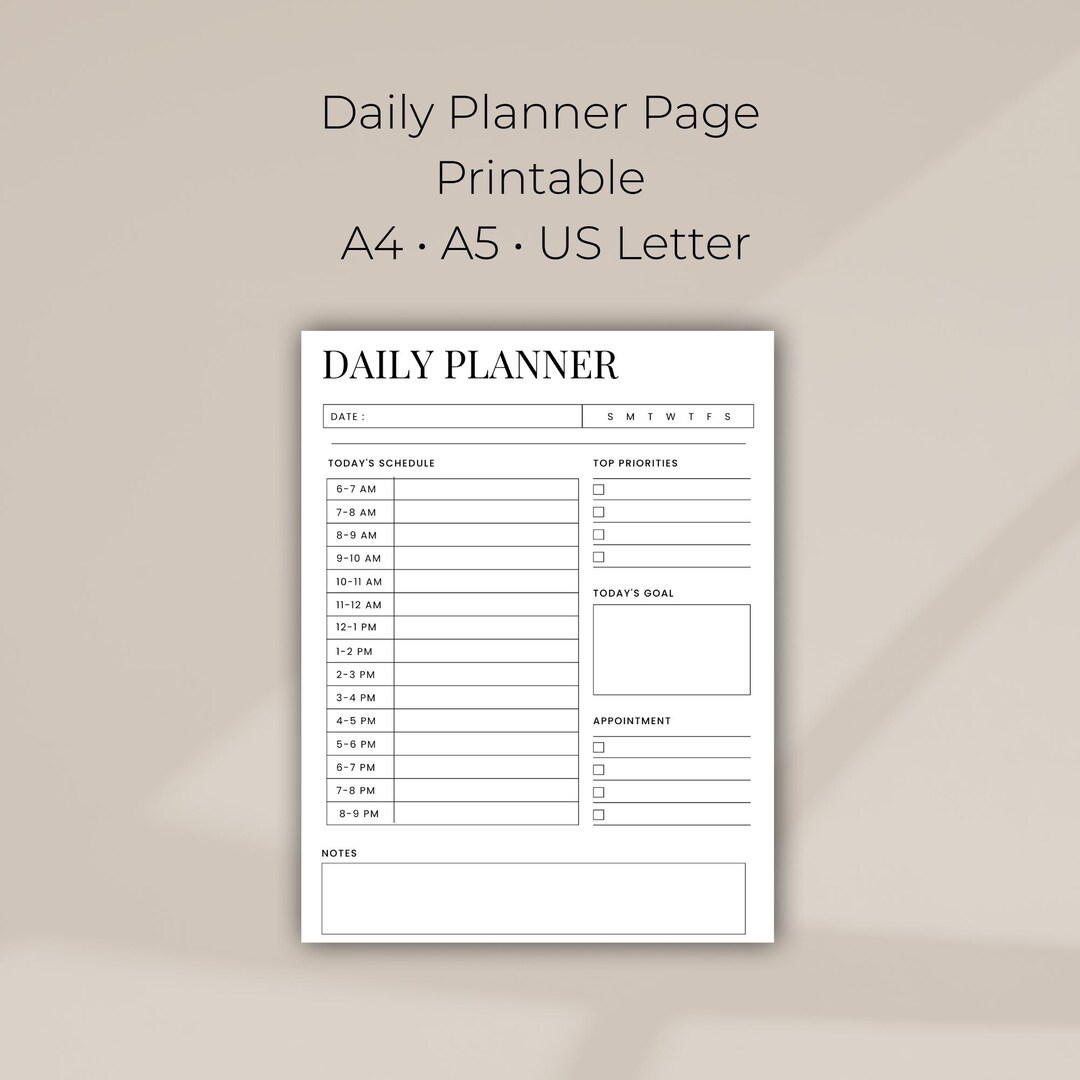 Minimalist Daily Planner Printable | Schedule Organizer, A4 A5 US ...