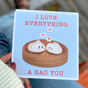 Carte J'aime tout A Bao You - Thème asiatique doux de dim sum, petit lapin asiatique, voeux mignon drôle