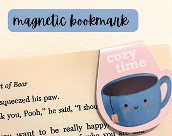 Cozy Time Magnet Lesezeichen für Bücherwürmer und Tee-Liebhaber | Holographisch, Glänzend