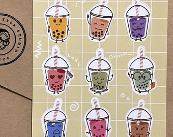 Bubble Tea Sticker Sheet “Boba Friends” Milk Tea Characters