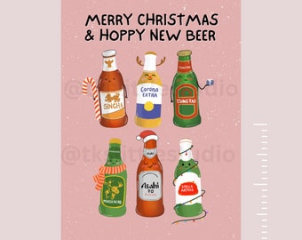 Merry Christmas and Hoppy New Beer Holiday Card, New Years