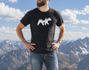 Bear forest silhouette t shirt, minimalist graphic tee