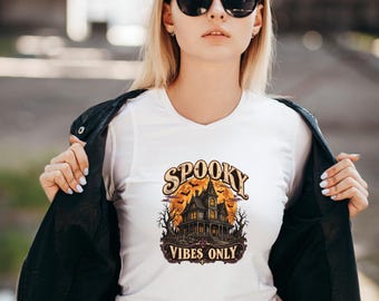Spooky vibes only, bats haunted house, vintage graphic tee