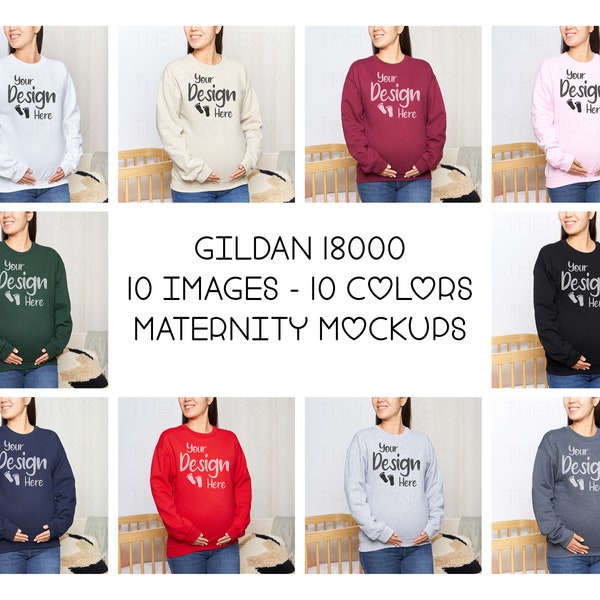 Maternity Mockup Bundle | Gildan 18000 Mockup | Gildan Bundle Mockup | Pregnancy Front Mockups | 18000 Model Sweatshirt Mockup