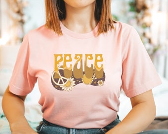Retro peace sign tshirt, summer clothing, hippie shirt, vintage tee, gift for her, flower shirt, peace tee, graphic tees, boho shirt, groovy