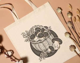 Mushroom Tote Bag aesthetic cottagecore bag cute mushroom canvas tote bag shoulder shopping bag mushroom foraging bag forest bag unique gift