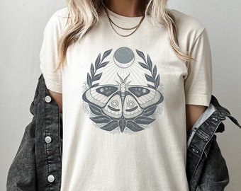 Moth Shirt, Cottagecore, womens clothing, lunar tshirt, moth and moon graphic tee, womens shirts, fairycore shirt, nature shirt