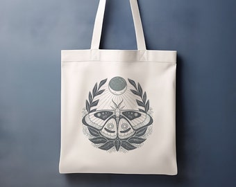 Moth Tote Bag nature bag botanical moth tote cottagecore bag unique gift moth and moon art tote bag dark academia gift lunar moth bag