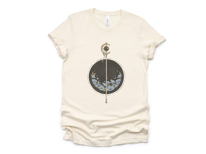Frieren staff and blue flowers. Anime shirt